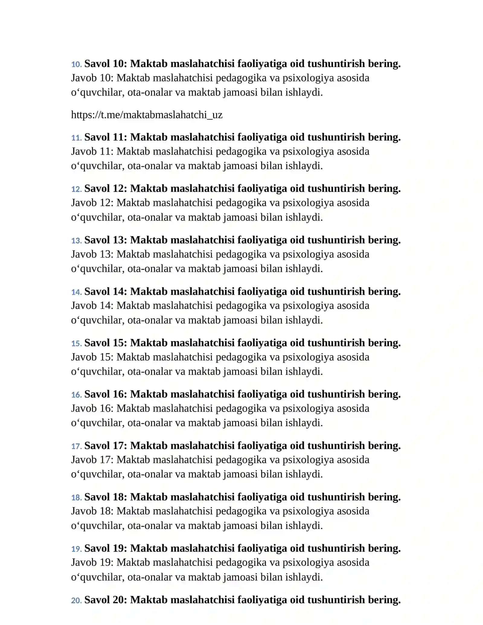 Maktab Maslahatchisi – 100 ta suhbat savol-javoblari 2