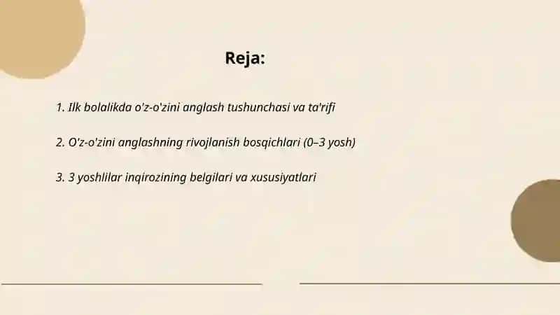 Ilk bolalik davrida o'z o'zini anglashning rivojlanishi va 3 yoshlilar inqirozi 2