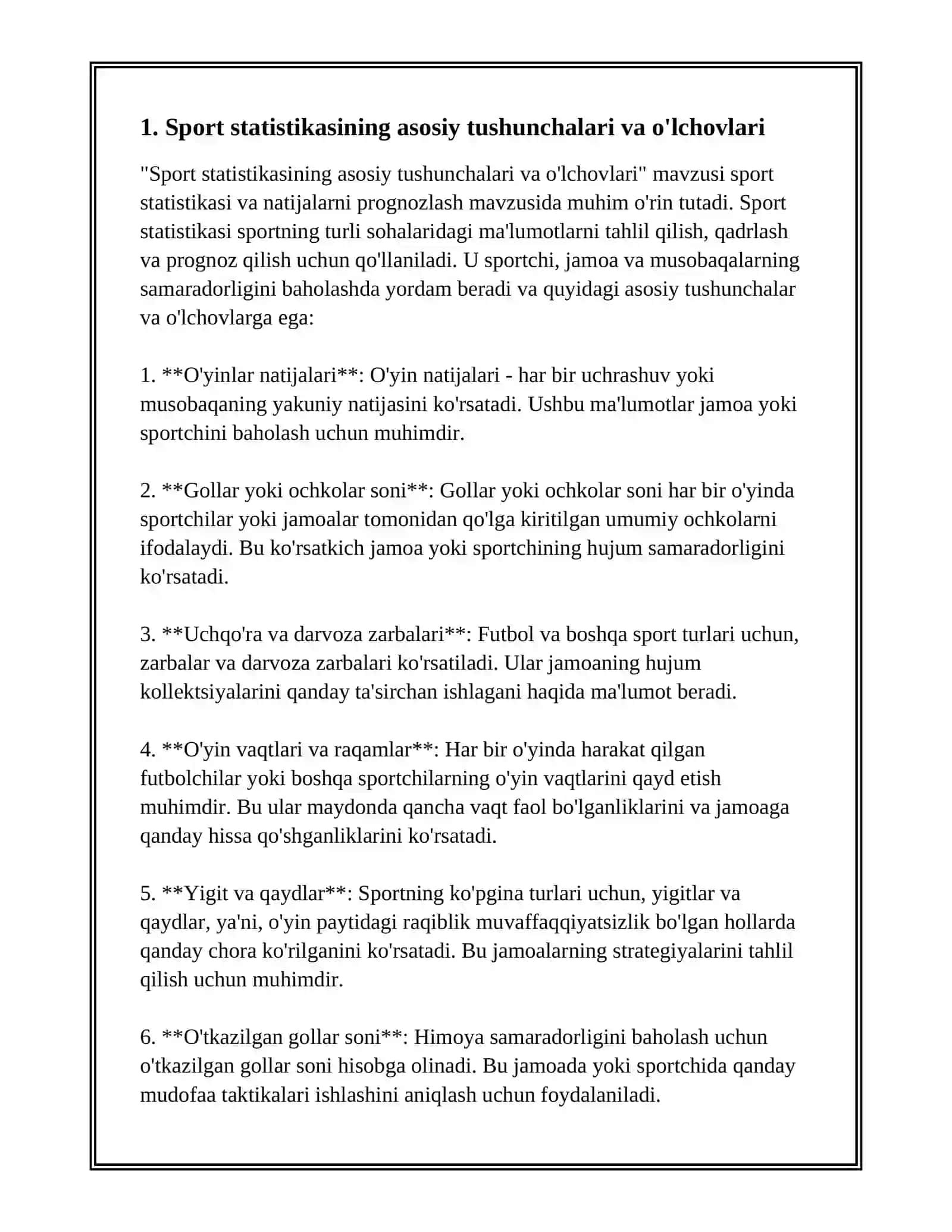 SPORT STATISTIKASI VA NATIJALARNI PROGNOZLASH 2