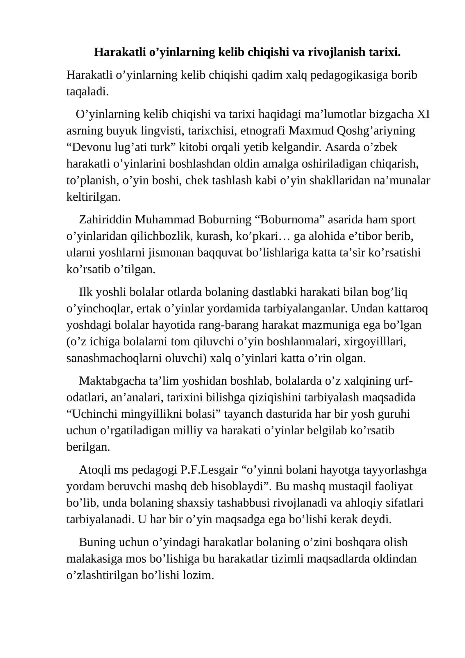 Harakatli o’yinlarni darsni asosiy qismida mos xolda tanlash va taxlil qilish 2