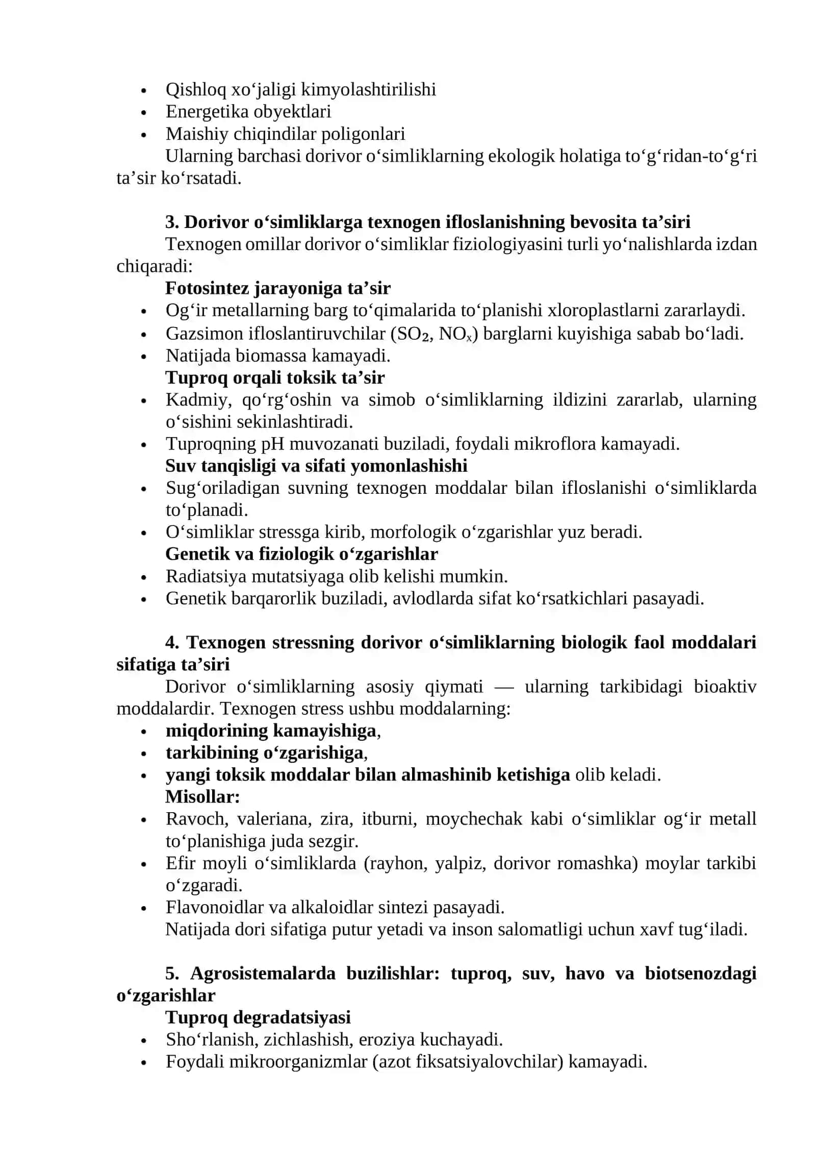DORIVOR O‘SIMLIKLARGA TEXNOGEN OMILLARNING AGROSISTEMALAR HOLATIGA SALBIY TA’SIRI 2