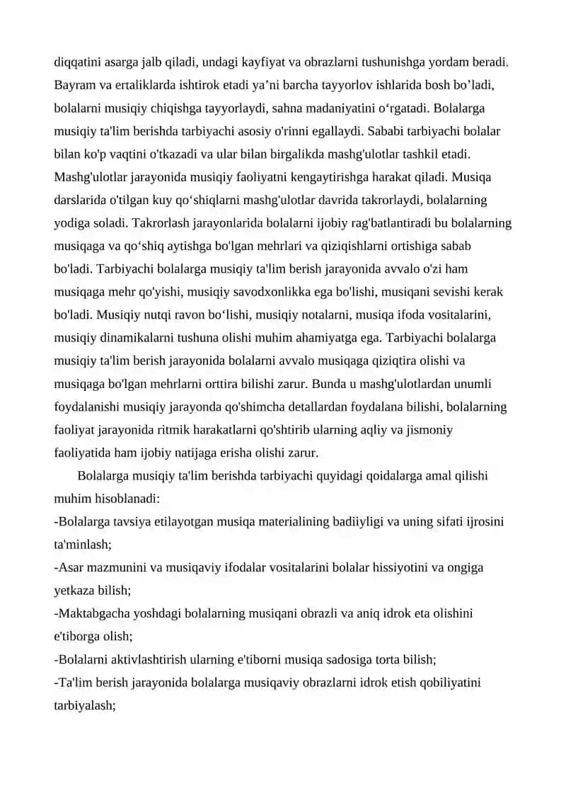 MTTda bolalarga musiqiy ta’lim berishda tarbiyachining faoliyati. 2