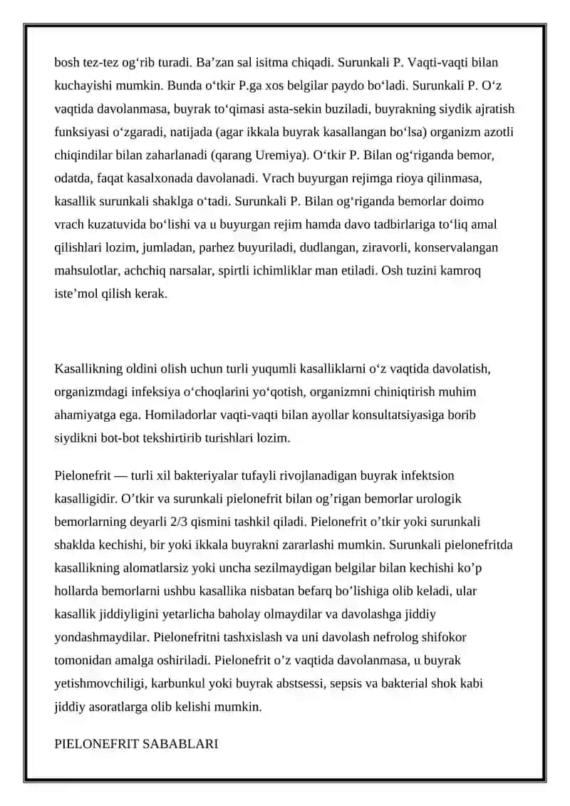 O'TKIR VA SURUNKALI PIYELONEFRIT 2
