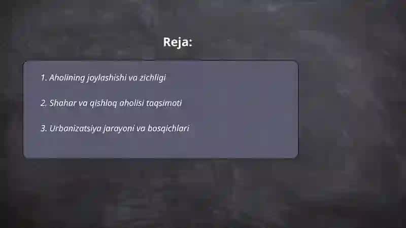 Aholining joylashuvi va urbanizatsiya 2