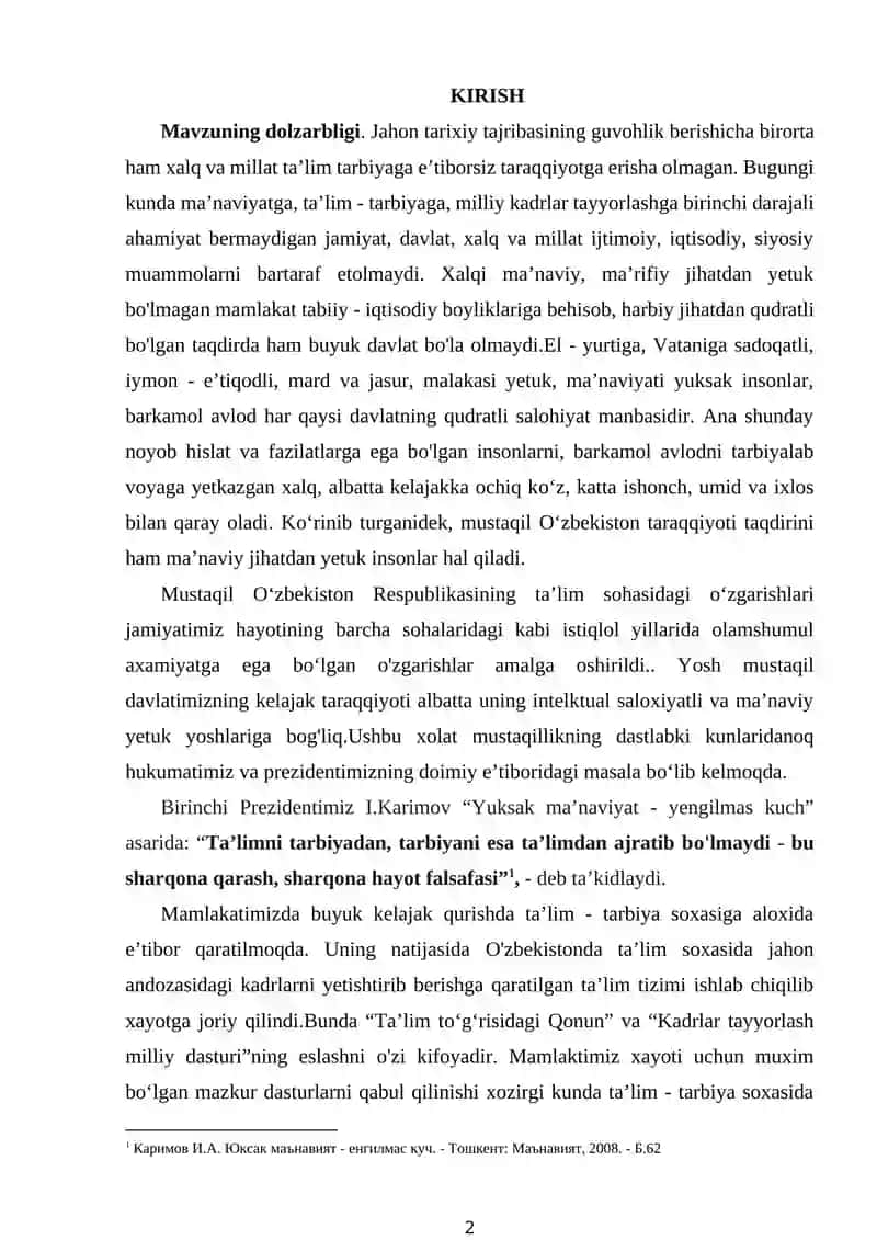 MUSTAQILLIK YILLARIDA TA’LIM SOHASIDA AMALGA OSHIRILGAN ISLOHOTLAR 2