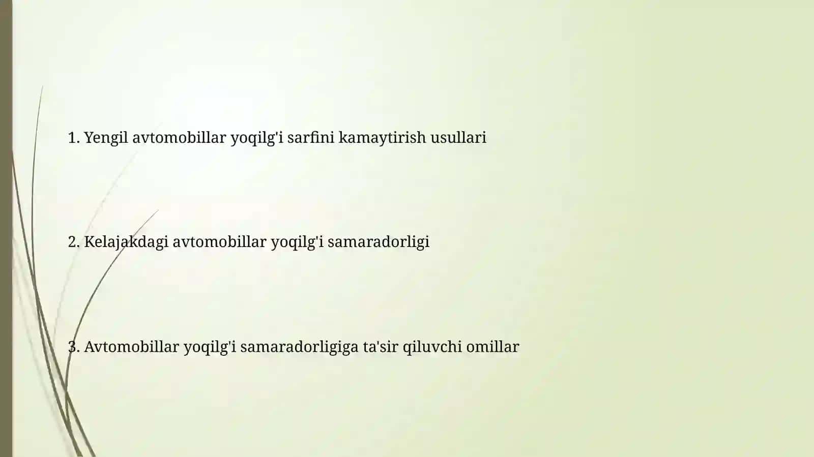 Avtomobillarning yonilği tejamkorligi tasir etuvchiekspulantatsionomillar 2