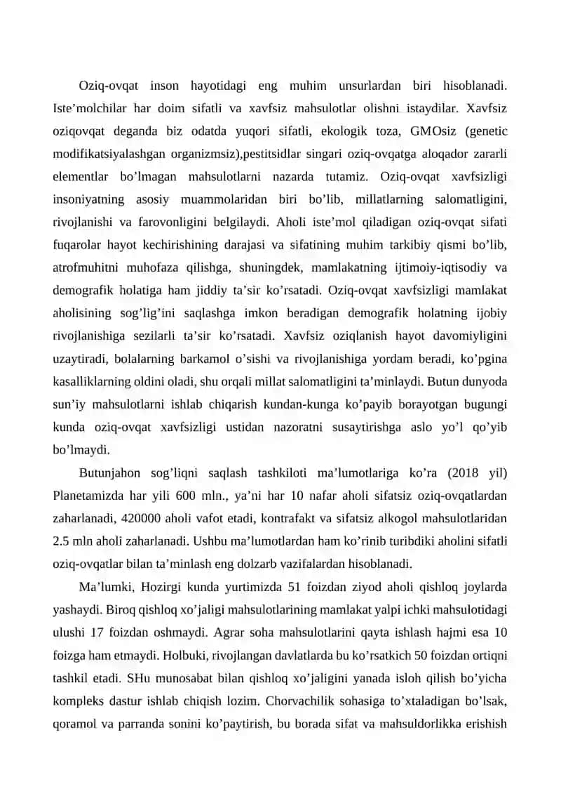 Oziq-ovqat mahsulotining xavfsizligi: muammolar va yechimlar 2