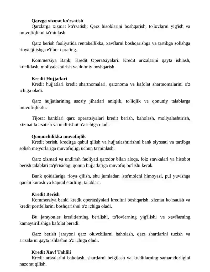 Tijorat banklarining kredit operatsiyalari 2