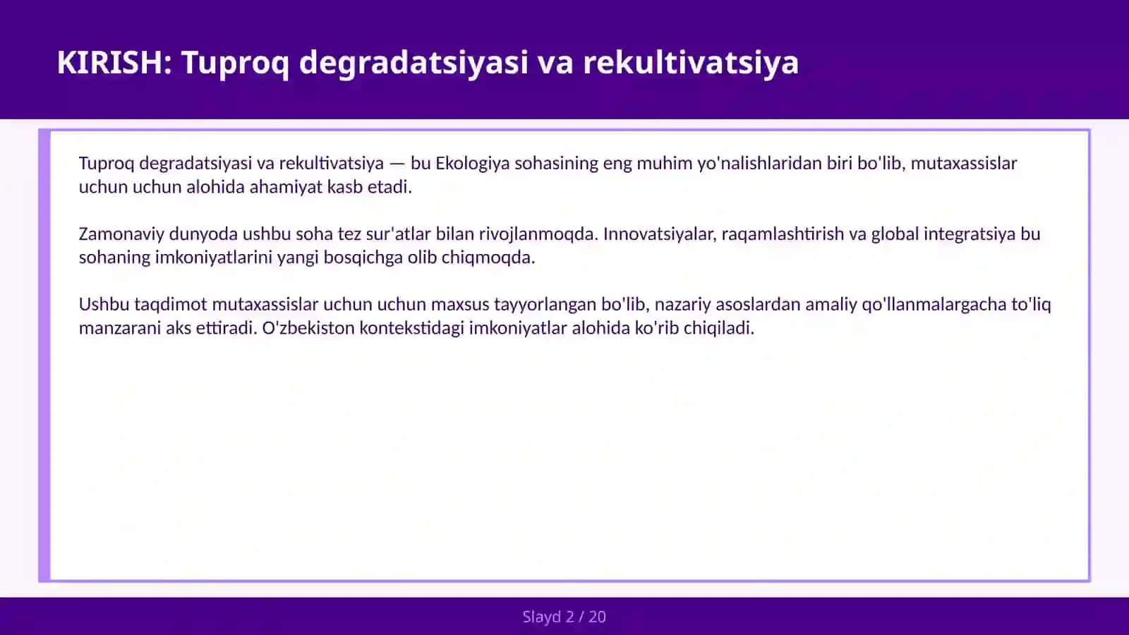 Tuproq degradatsiyasi va rekultivatsiya 2