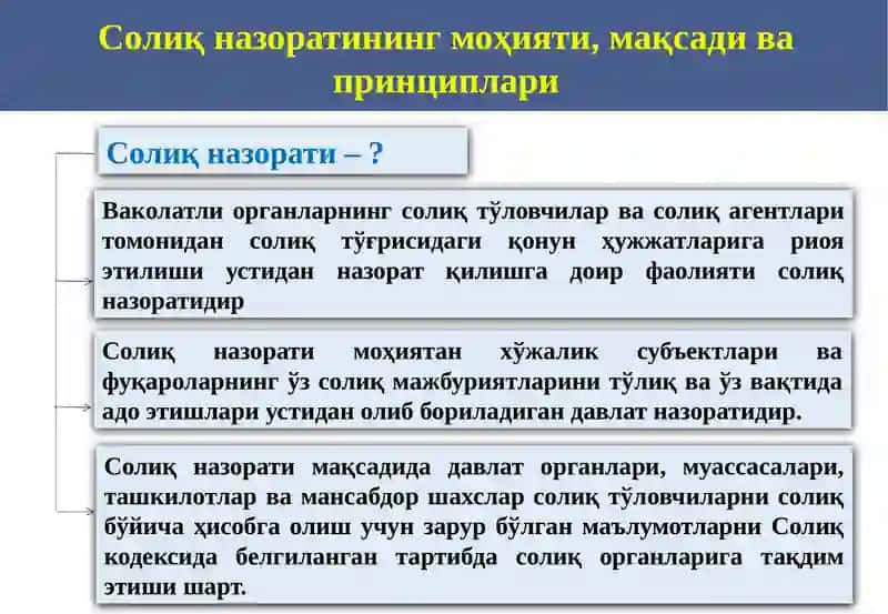 Солиқ назорати шакллари, турлари, ўтказиш тартиби ва муддатлари 2