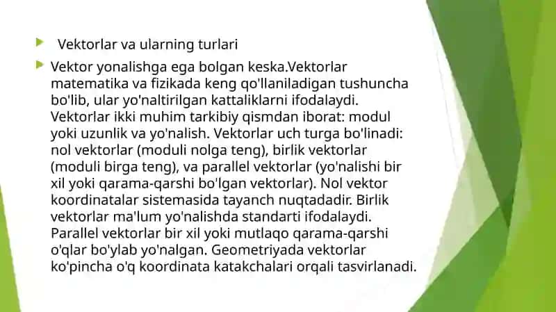 Vektorlarning skalyar vektor va aralash ko’paytmalari. 2