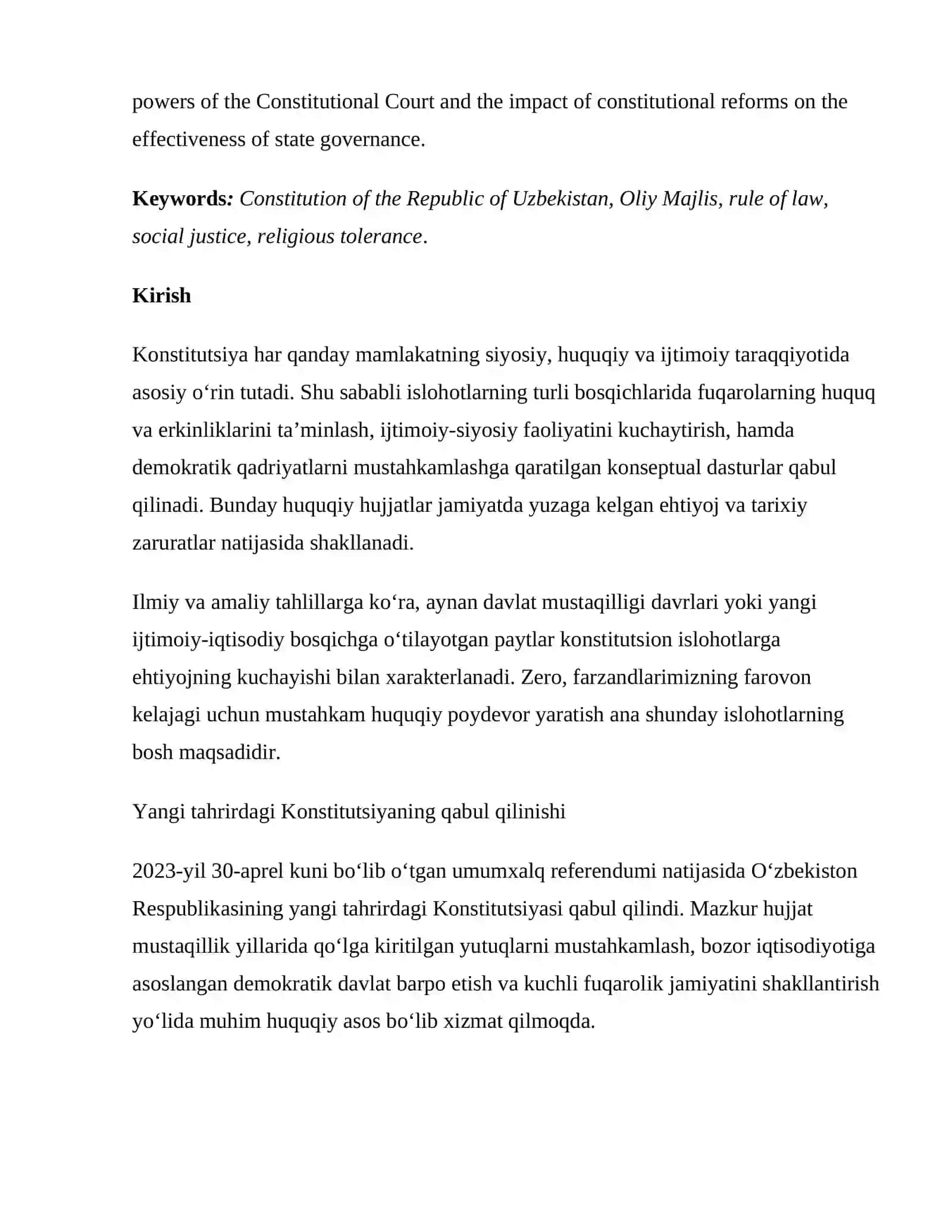 Konstitutsion islohotlar — Yangi O‘zbekiston taraqqiyotining poydevori 2