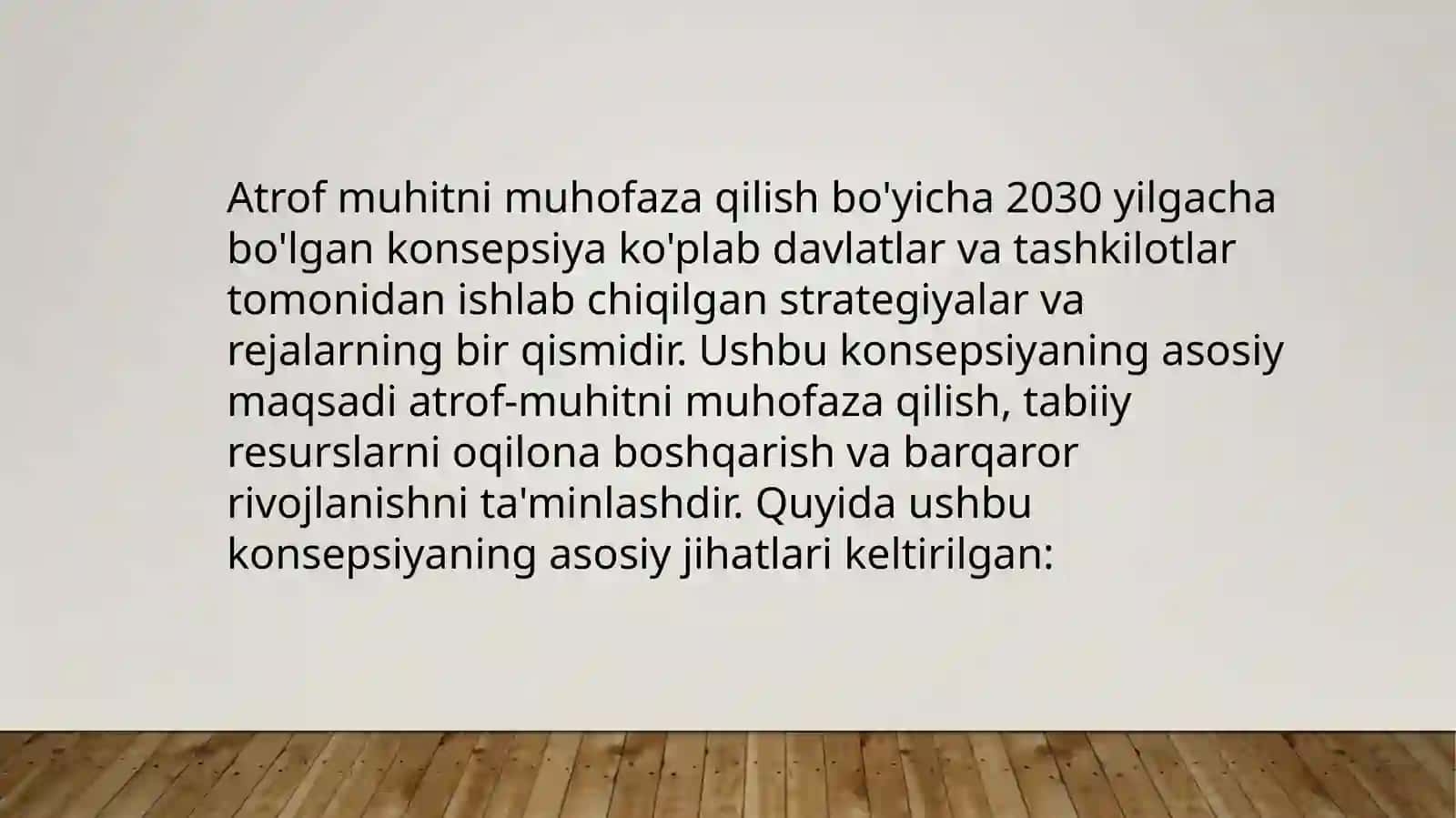 Atrof muhit muhofaza qilish boʻyicha 2030 yilgacha boʻlgan konsepsiya 2