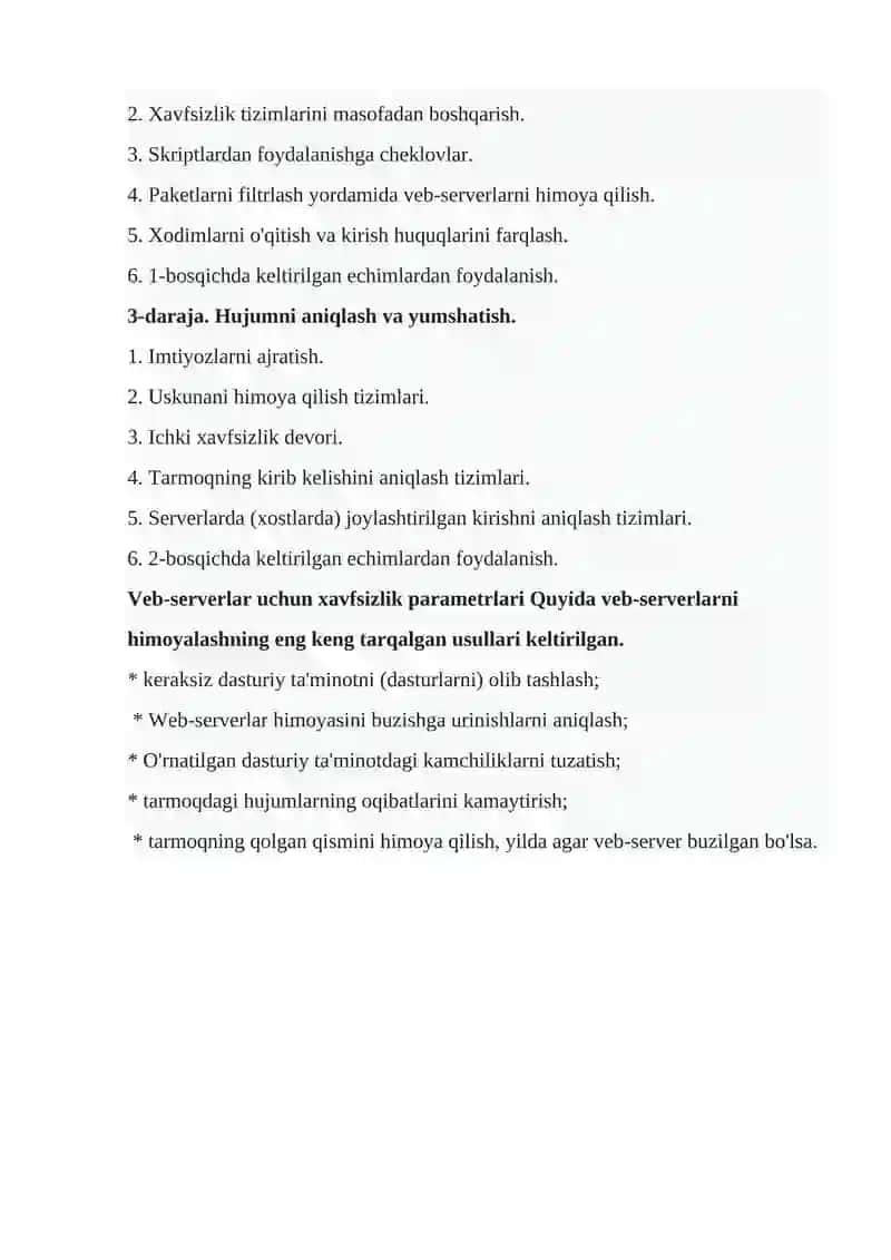 Веб иловаларидаги асосий тахдидлар. Веб сервернинг хавфсизлигини таъминлаш. 2