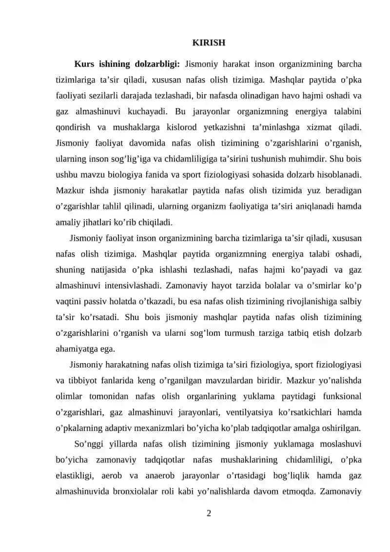 Jismoniy harakatda nafas olish tizimi o'zgarishlari 2