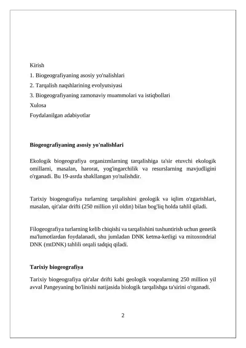 Biogeografiyaning yunalishlari 2