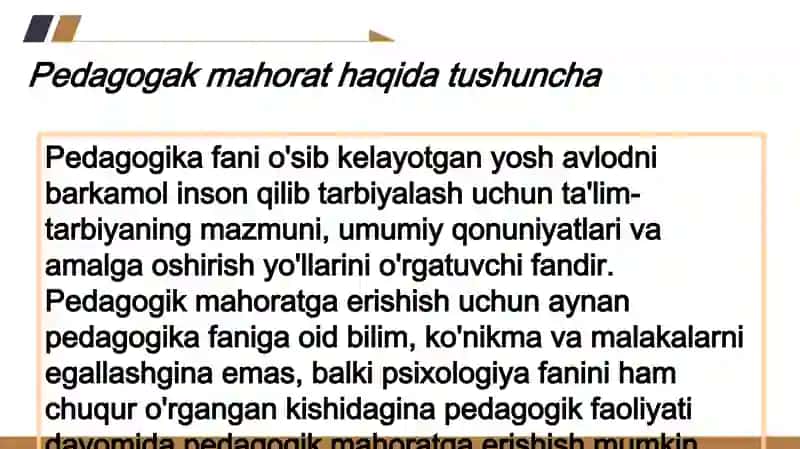Òqtuvchinng tarbiya texnologiyalarini qòllashda pedagogik mahoratning ahamiyati. 2