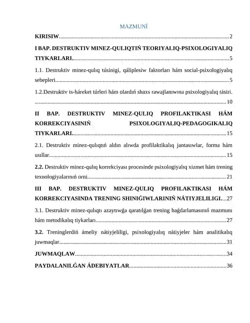 Destruktiv minez-xulq profilaktikası xam korrekciyası boyınsha trening 2