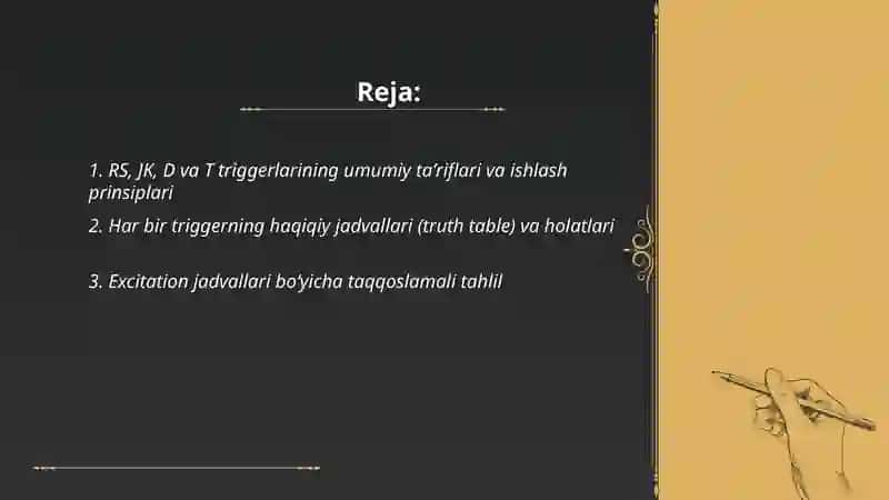 RS, JK, D va T triggeringlarning taqqoslamali tahlili 2