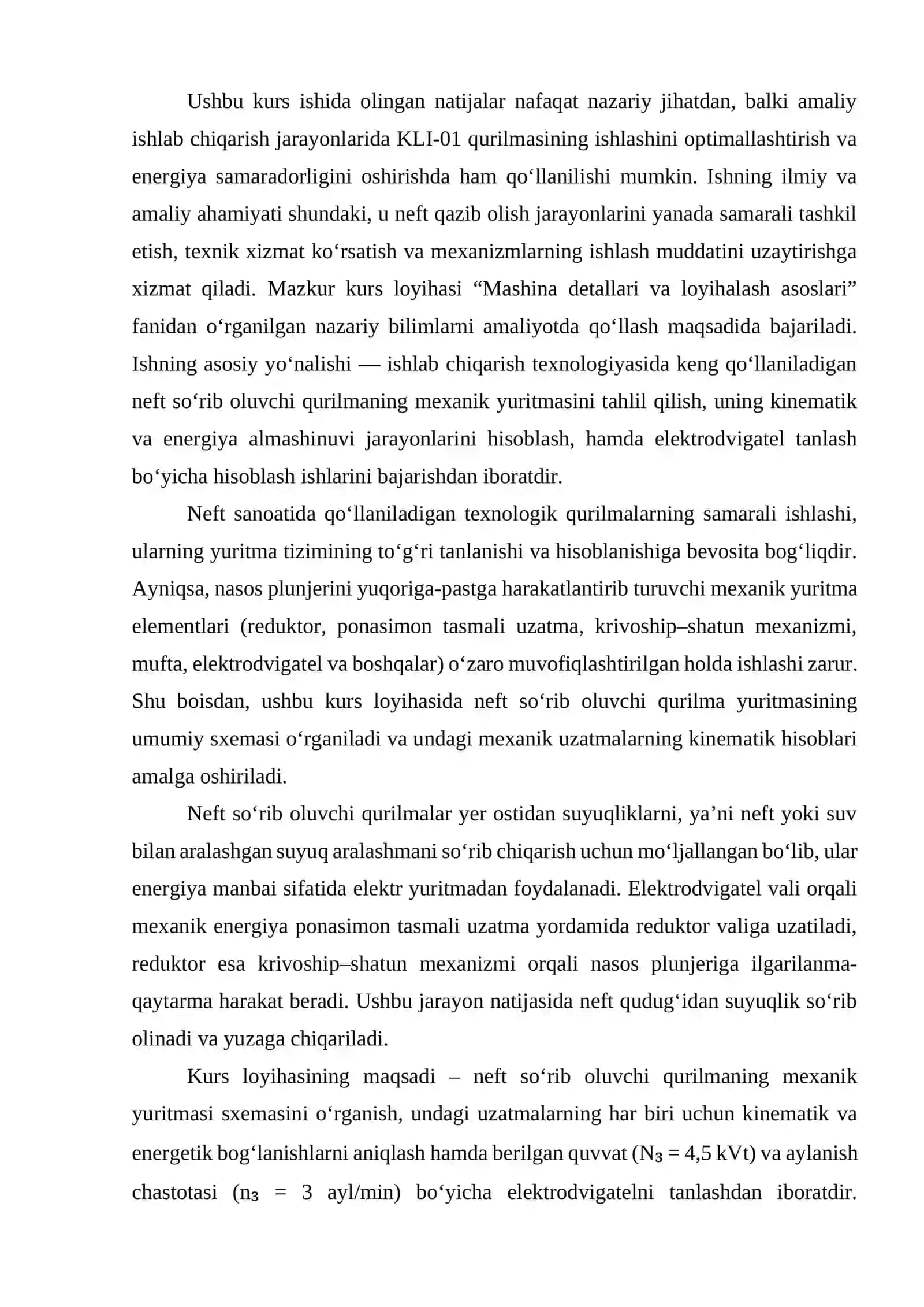 Neft so‘rib oluvchi qurilmaning yuritmasi va uning asosiy xarakteristikalari 2