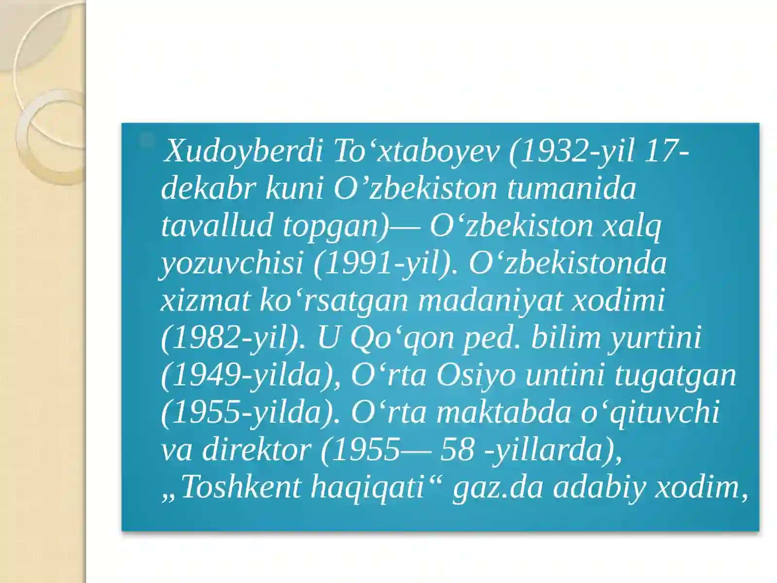 Xudoyberdi To'xtaboyev faoliyati 2