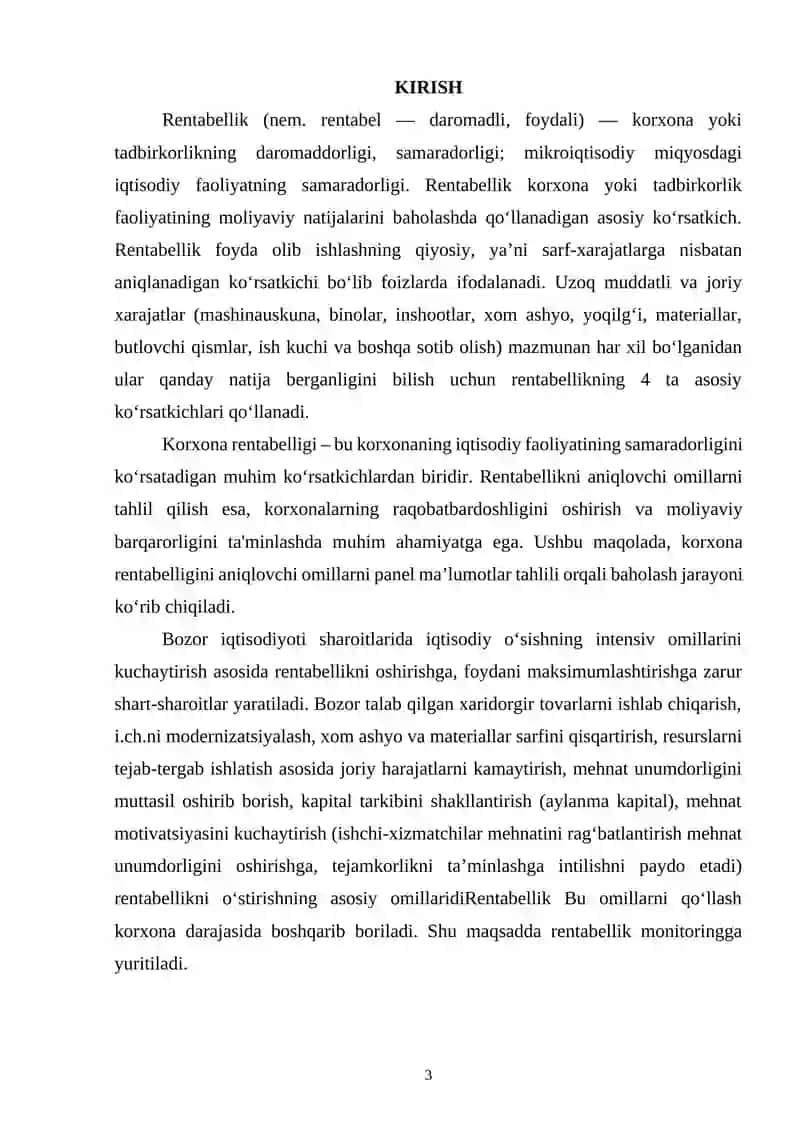 KORXONA RENTABELLIGINI ANIQLOVCHI OMILLARNI PANEL MA’LUMOTLAR TAHLILI ORQALI BAHOLASH 2