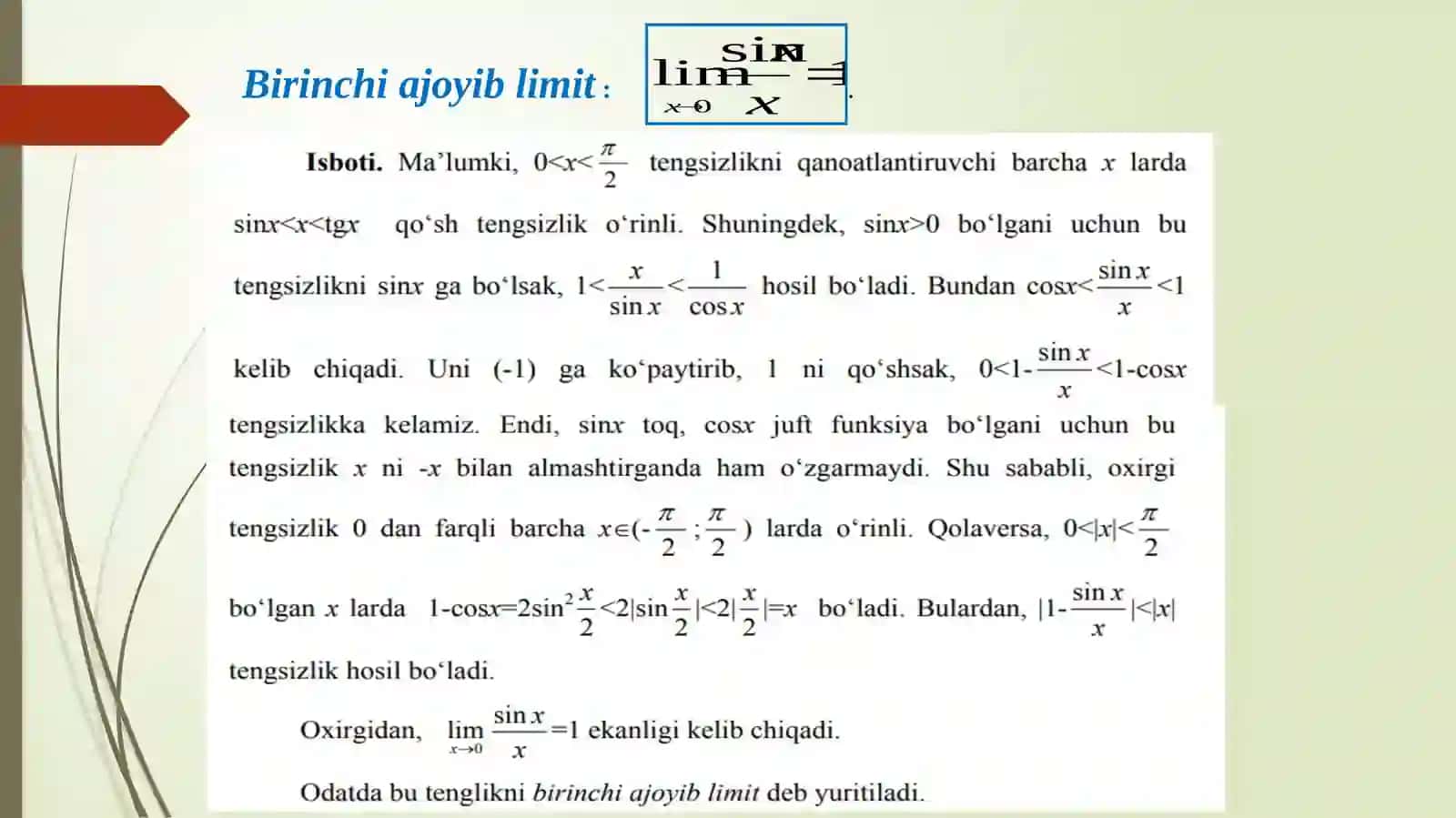 Ajoyib limitlar. Funksiyaning uzluksizligi 2