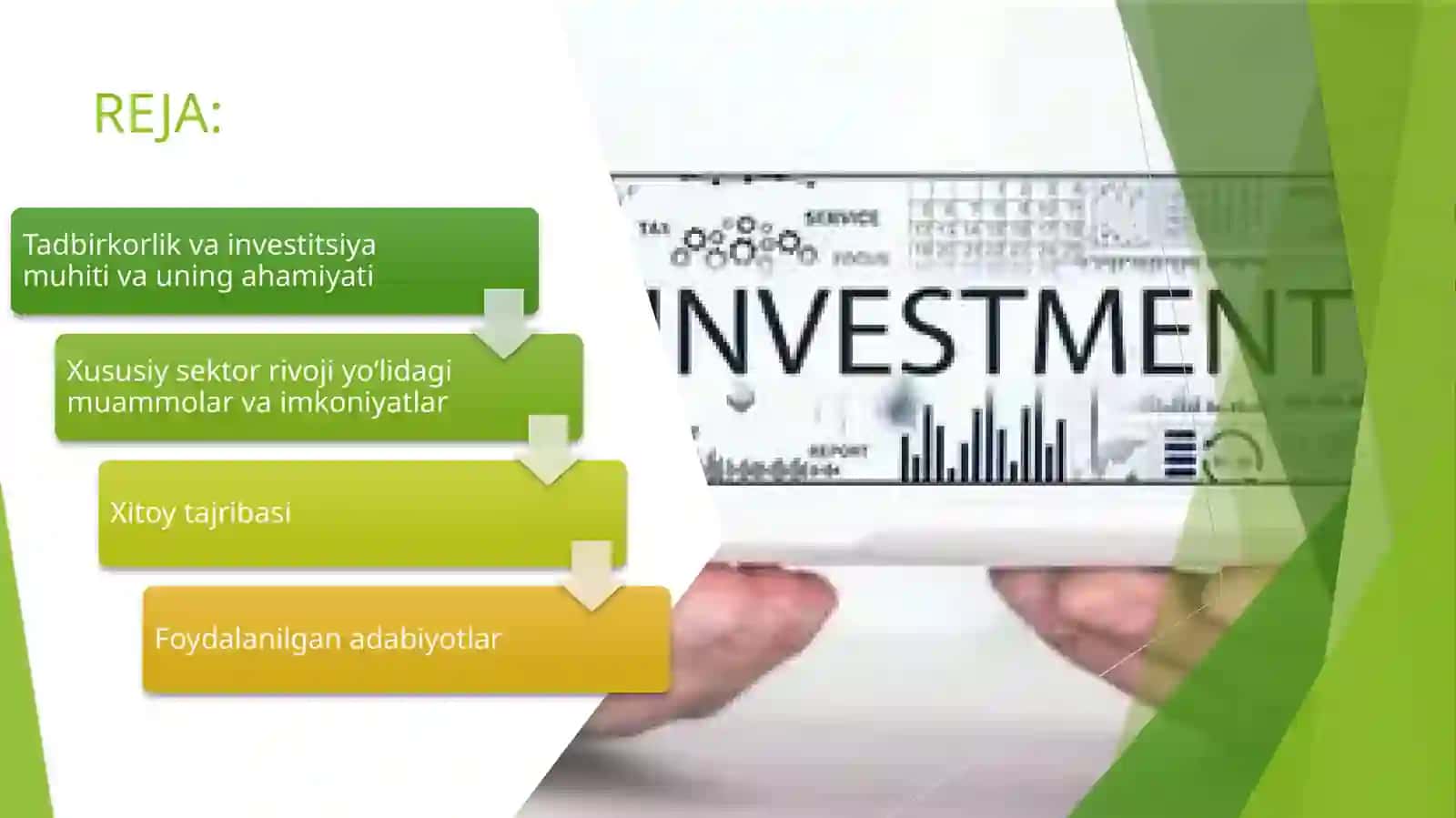 Tadbirkorlik va investitsiya muhitini yaxshilash orqali xususiy sektorni qo'llab-quvvatlash va iqtis 2