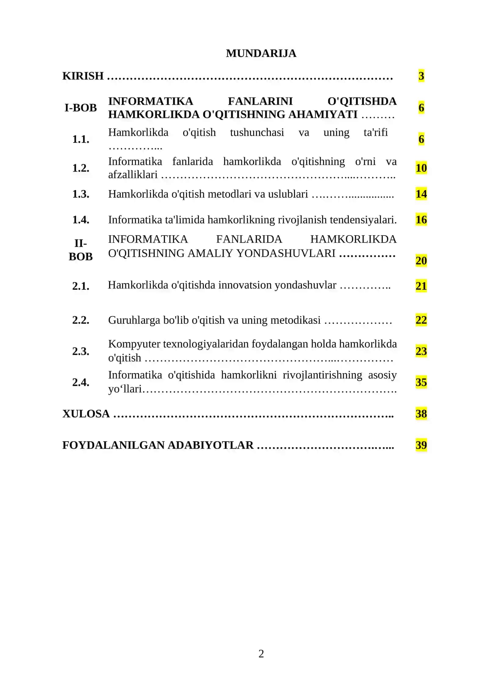 INFARMATIKA FANLARINI OQITISHDA HAMKORLIKDA OQITISHNI REJALASHTIRISH 2