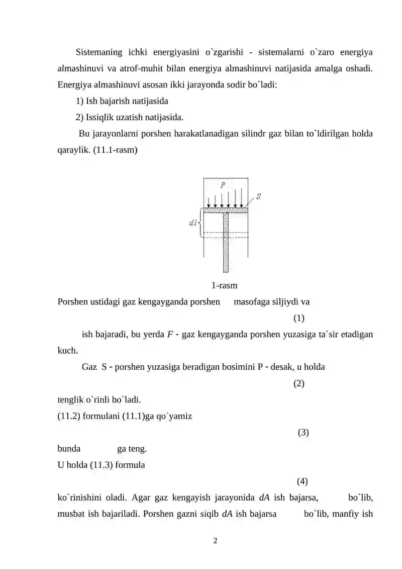 Termodinamikada ish issiqlik miqdori 2