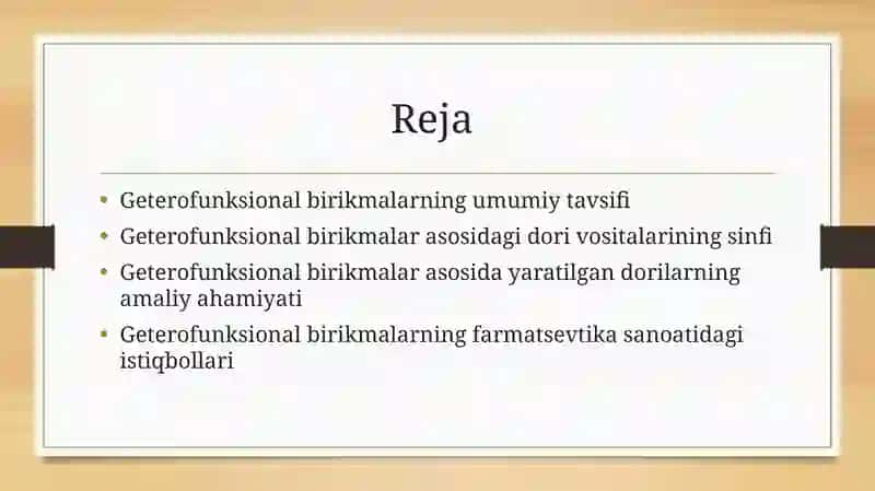 Geterofunksional birikmalar asosida ishlab chiqaradigan zamonaviy dori vositasi 2