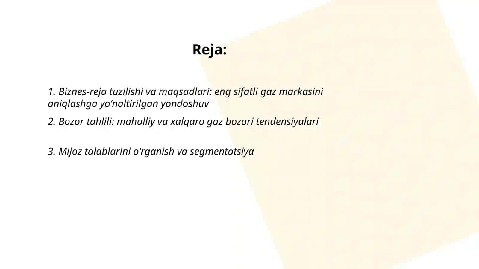 Biznes-reja tuzilishi va maqsadlari 2