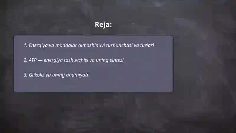 Energiya va moddalar almashinuvi 2