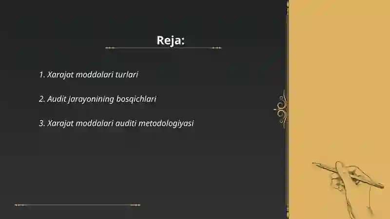 Pul oqimlari to‘g‘risidagi hisobotda aks ettirilgan xarajat moddalari auditi 2
