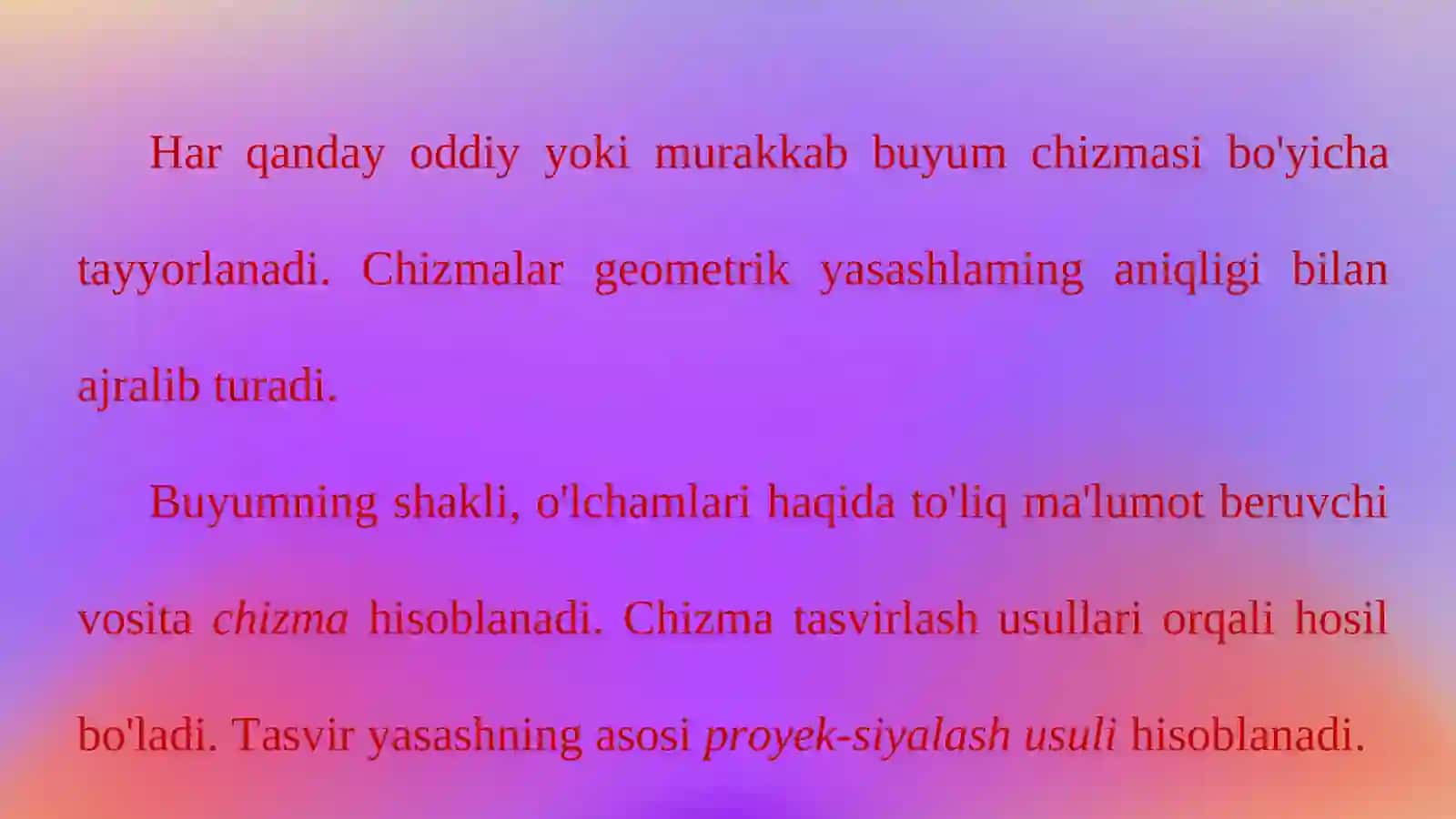 12-mavzu: Narsalarni chizmalarda tasvirlash usullari 2