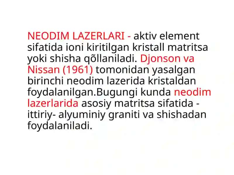 NEODIM LAZERLARI ISHLASHINI ÕRGANISH 2