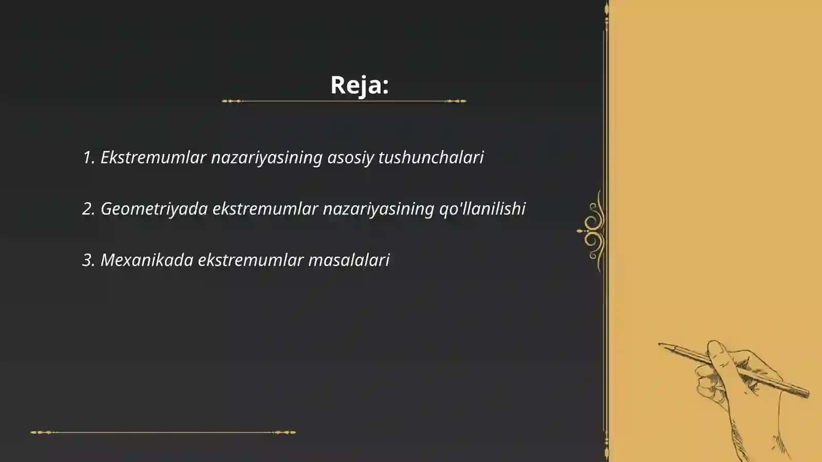 Ekstremumlar nazariyasining geometriya, mexanika va boshqa sohalarga doir masalalarga tadbiqi 2