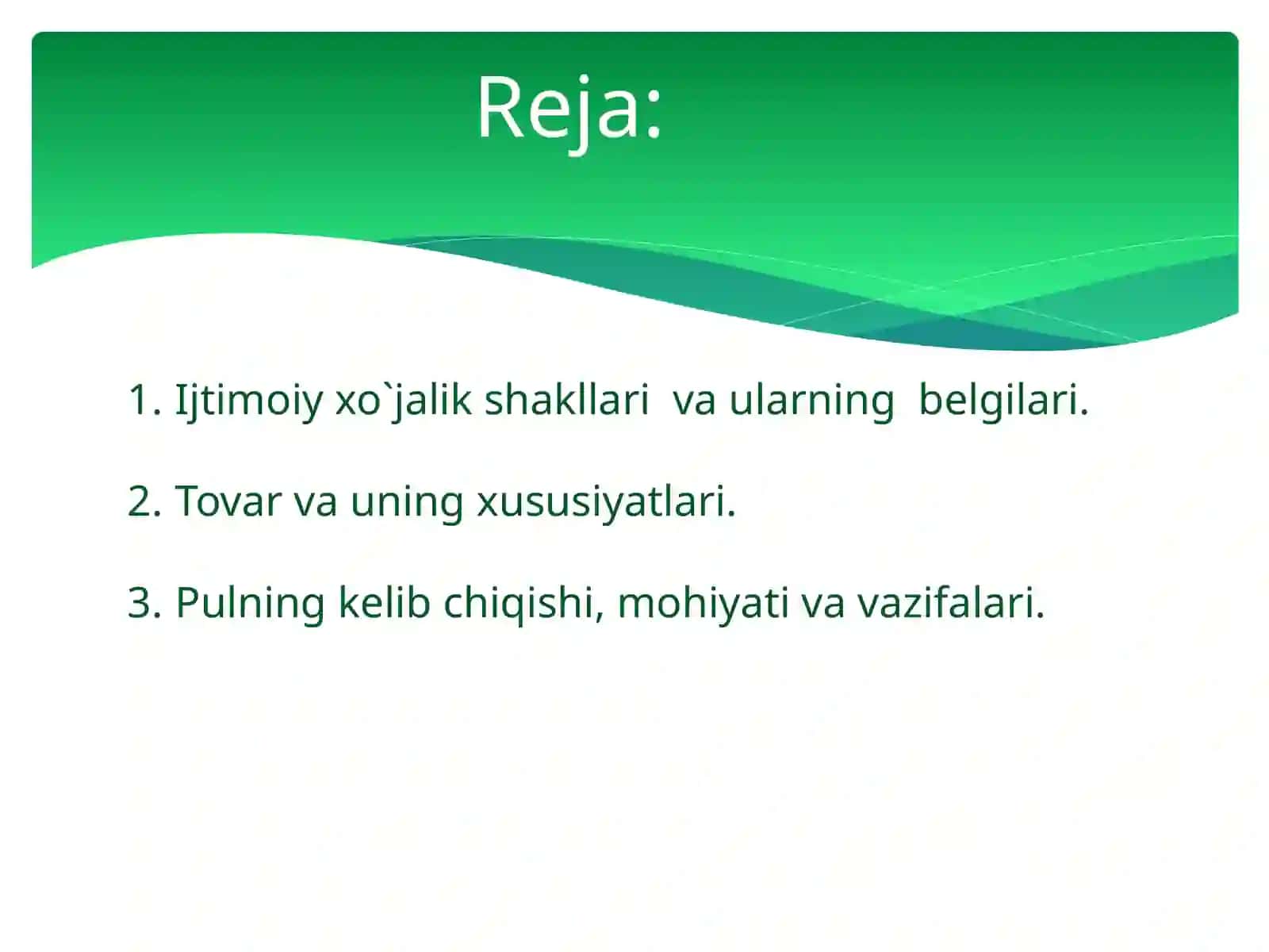 Tovar -pul munosabatlari rivojlanishi  bozor  iqtisodiyoti shakllanishi va amal qilishining asosidir 2