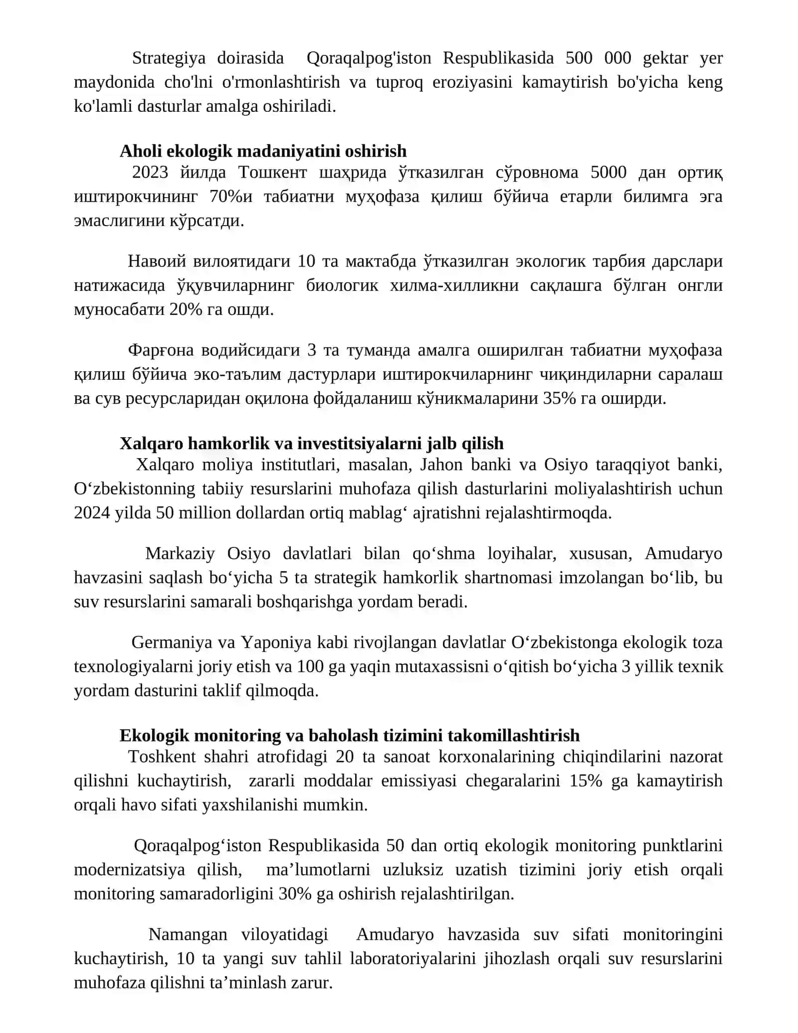 O'zbekistonning tabiati va tabiiy resurslarini muhofaza qilish tadbirlarini ishlab chiqish 2