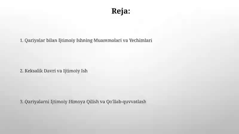 Qariyalar bilan Ijtimoiy Ishning Muammolari va Yechimlari 2