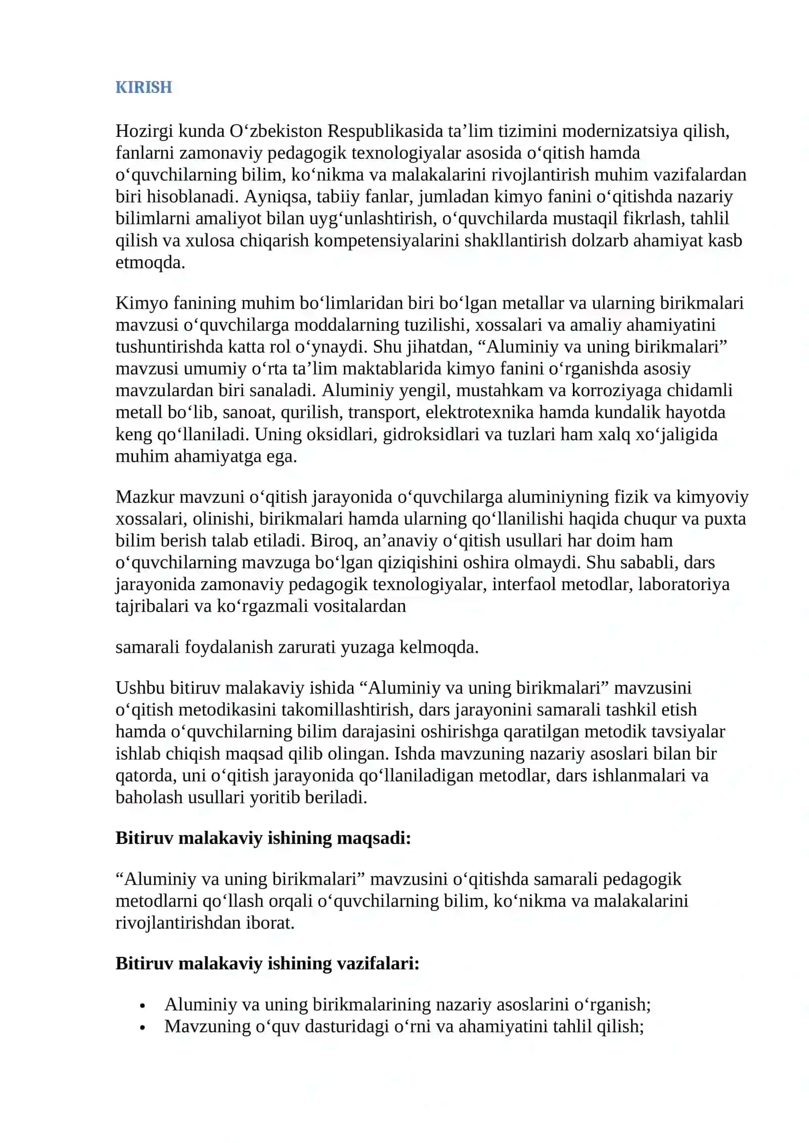 Kimyo fanini o‘qitish huquqini berish bo‘yicha kasbiy va pedagogik qayta tayyorlash kursi 2