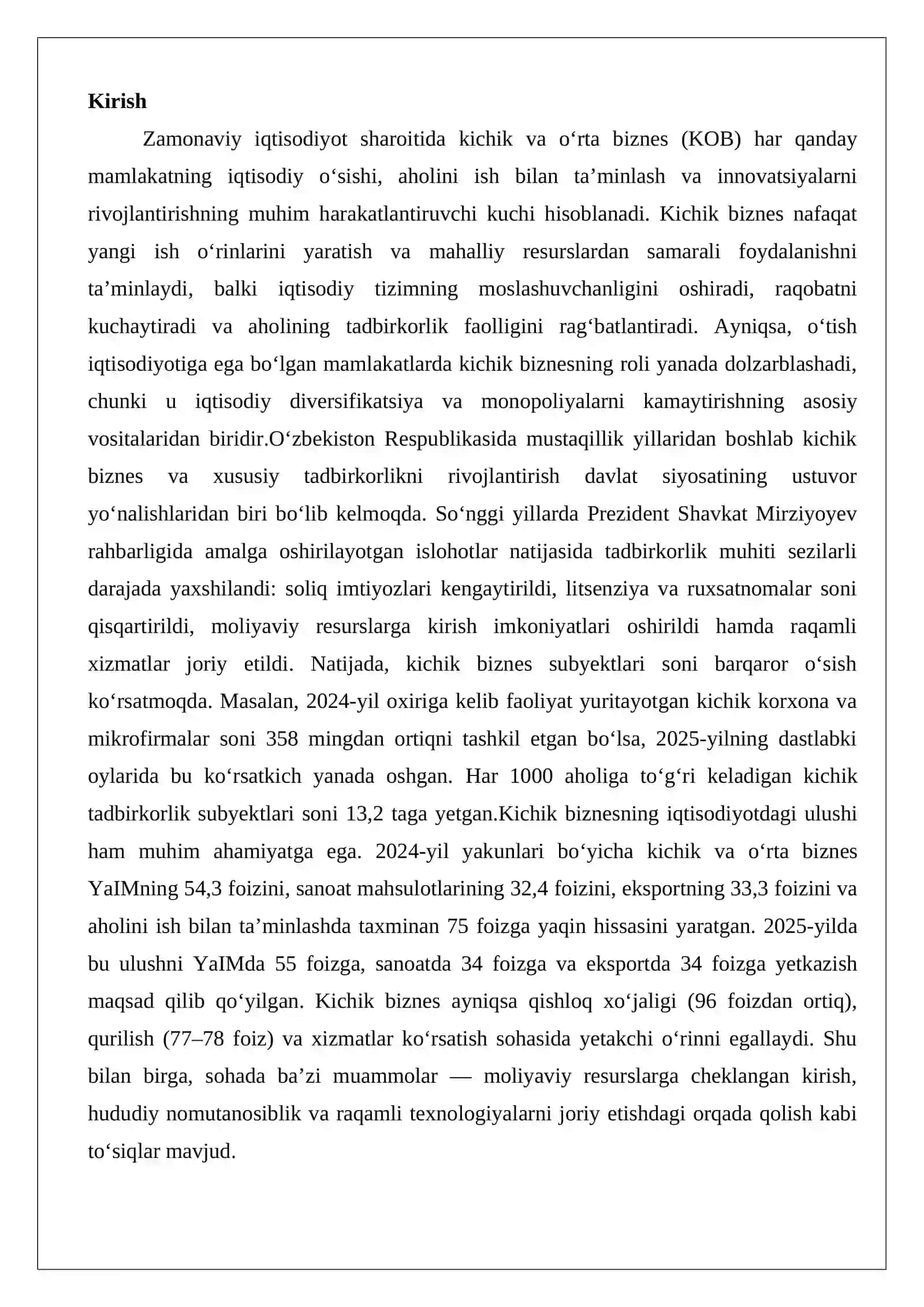 O‘zbekistonda kichik biznesni rivojlanish darajasi va tendensiyalarini modellashtirish va bashoratlash 2