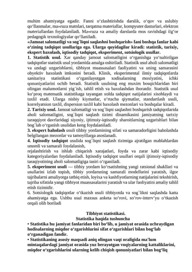 Jamiyat Sog'liqni Saqlash va Tibbiy Statistikasi 2