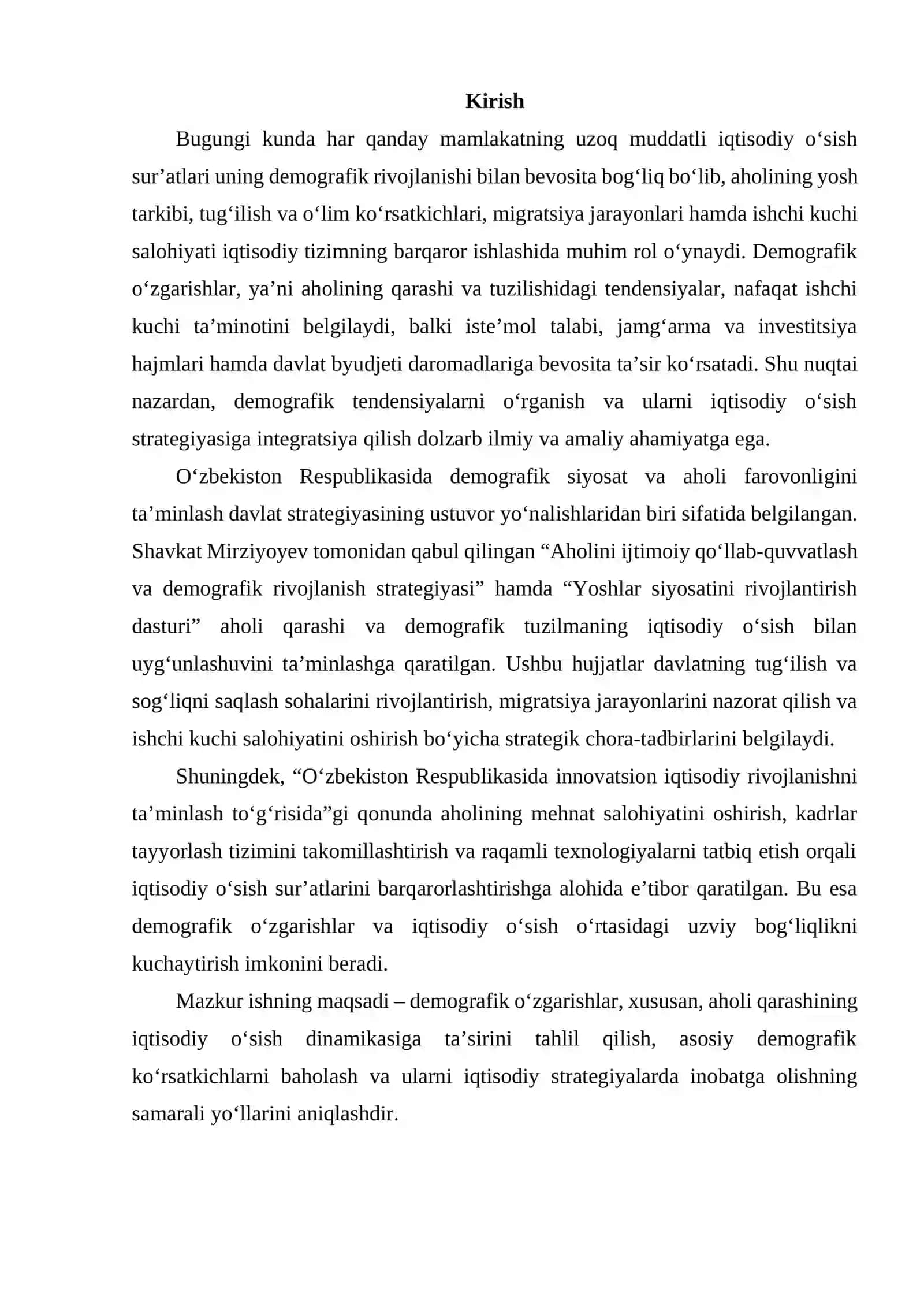 Demografik o‘zgarishlar (aholi qarashi) va iqtisodiy o‘sish dinamikasi 2
