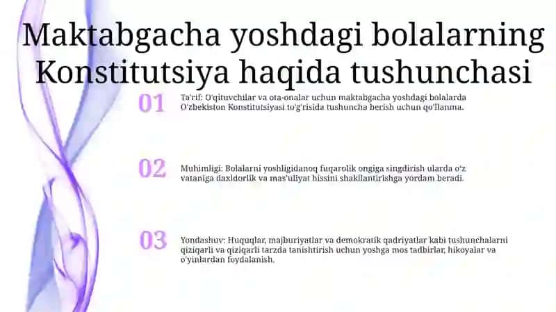Maktabgacha Yoshdagi Bolalarni O'Zbekiston Konstitutsiyasi Bilan Tanishtirish 2