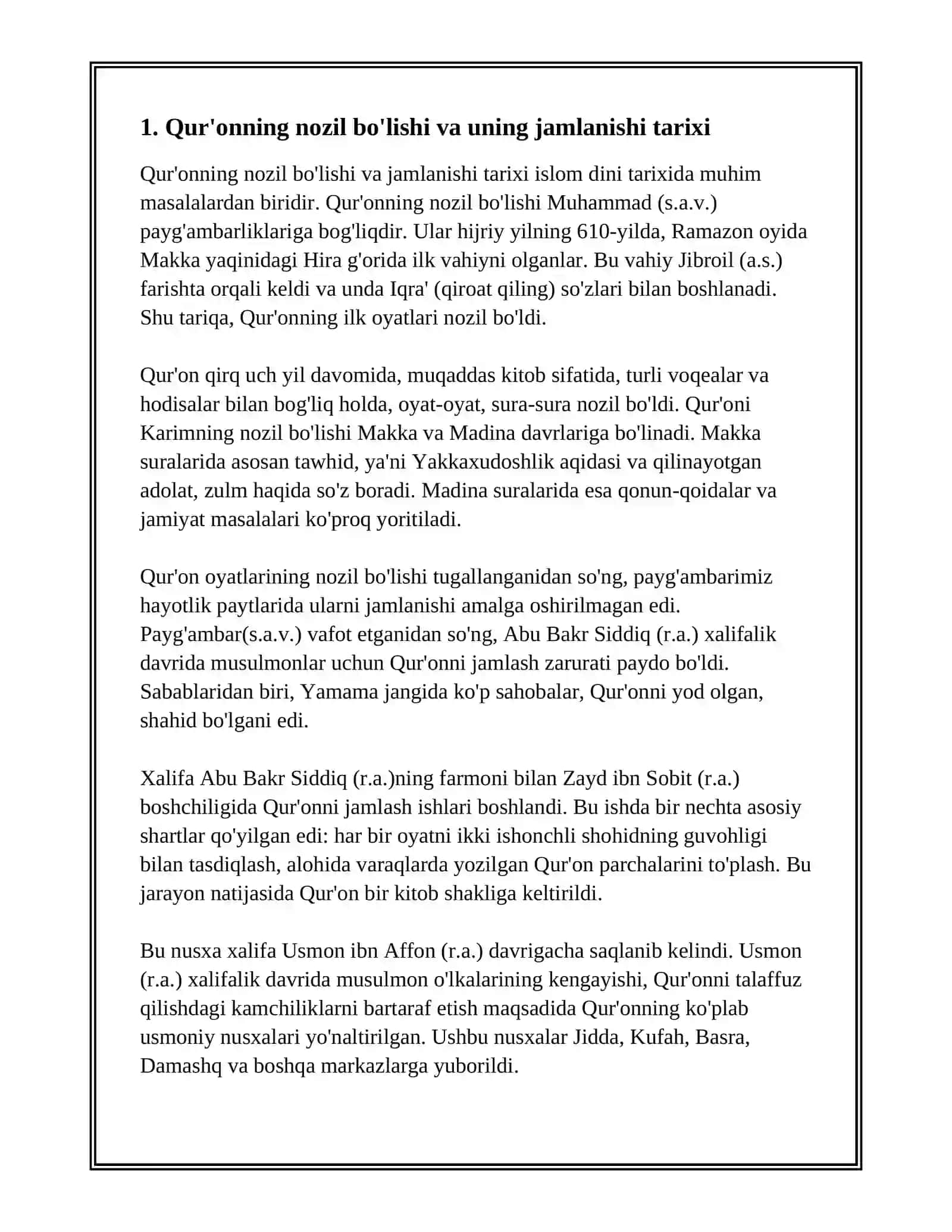 QURAN, HADIS, FIQH, AQIDA ILMINING SHAKLLANISH TARIXI 2