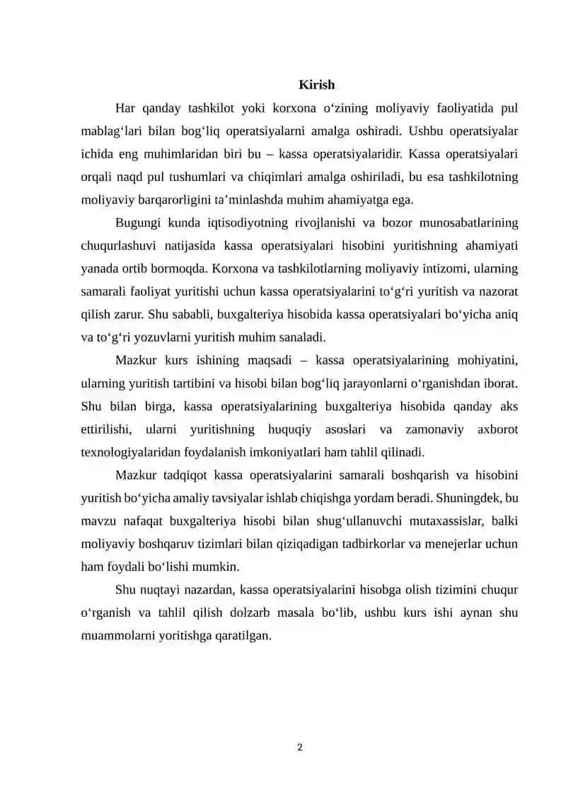 Kassa operatsiyalar hisobi 2