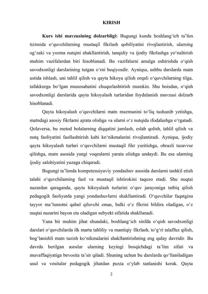 O‘qish savodxonligi darslarida qayta hikoyalash-ning turli shakllaridan samarali foydalanish 2