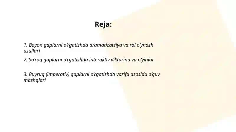 " Gapning maqsadga ko‘ra turlari" mavzularini o‘rganishda kreativlik metod va usullar 2