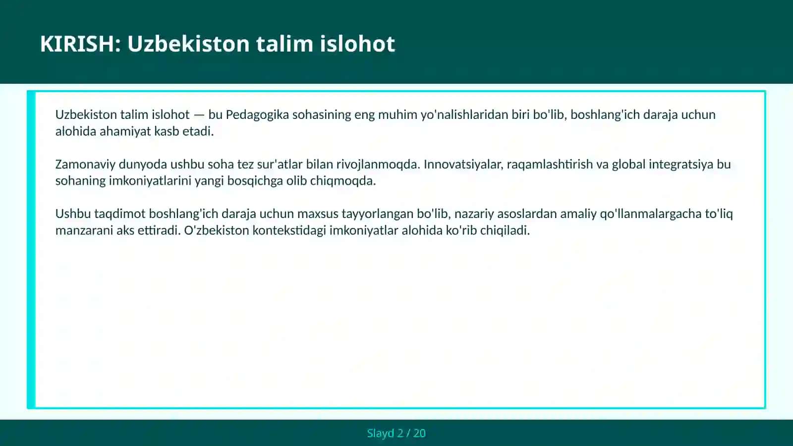 Uzbekiston talim islohot 2